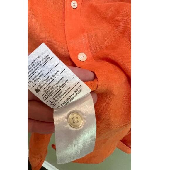 Vince Orange Linen Long Sleeve Button Up Shirt Chest Pocket Spread Collar Medium - Picture 6 of 9